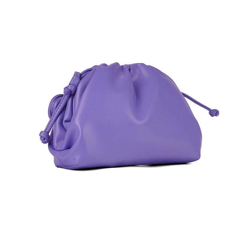 Cloud Pleated Clutch Small Korean Solid Soft Leather Evening Shoulder Bag Purple