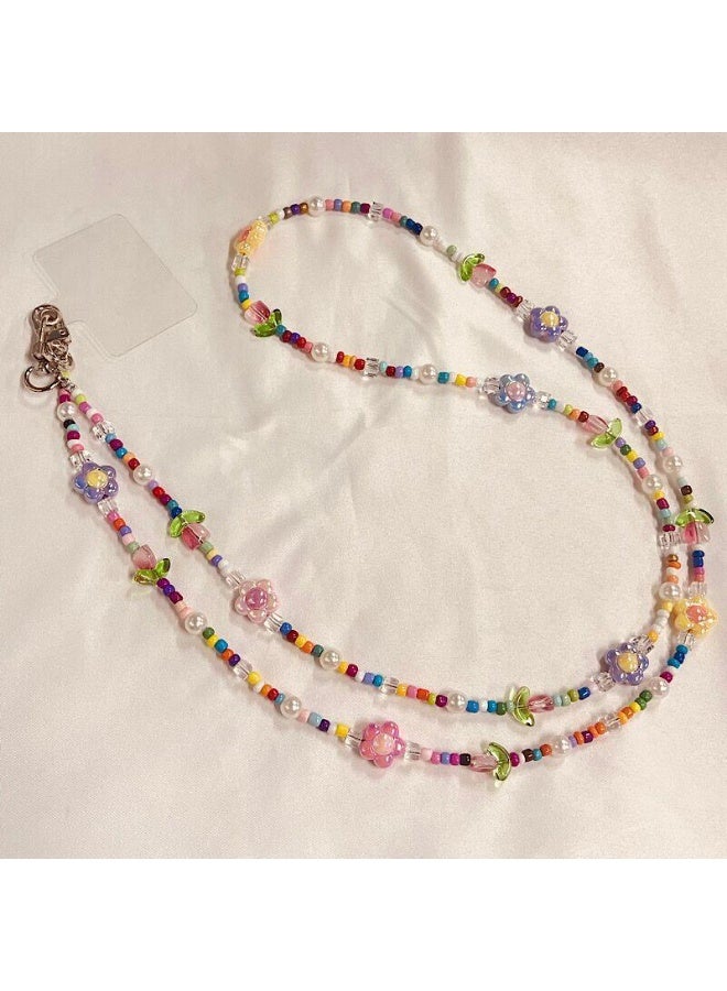 NIBEMINENT Beaded Phone Lanyard, Anti Lost Removable Wrist Strap,Colored Tulip Flowers Bracelet Pendant, Phone Keychain Lanyard