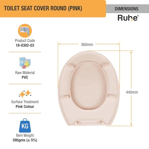 Ruhe® Super Round Toilet Seat Cover | Premium PVC Western Commode Toilet Seat Cover | Non-Slip Points and Durable Seat Cover | Easy Installation | Pink Color - Image 3