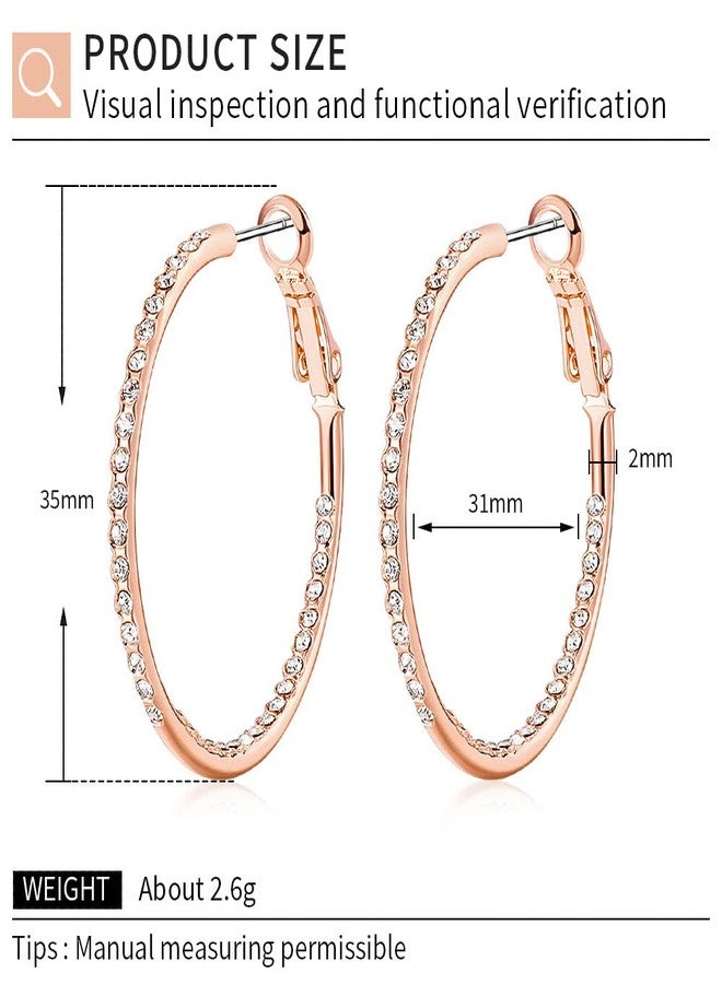 KOSE 14K Gold Hoop Earrings for Women Hypoallergenice, 35mm Rhinestone Hoop Earrings with 14K Gold Plated, Gift for Women and Friend (Rose Gold) - Image 2