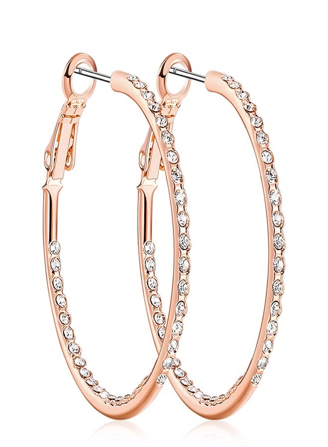 KOSE 14K Gold Hoop Earrings for Women Hypoallergenice, 35mm Rhinestone Hoop Earrings with 14K Gold Plated, Gift for Women and Friend (Rose Gold) - Image 1