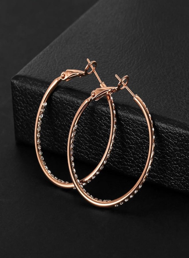 KOSE 14K Gold Hoop Earrings for Women Hypoallergenice, 35mm Rhinestone Hoop Earrings with 14K Gold Plated, Gift for Women and Friend (Rose Gold) - Image 5