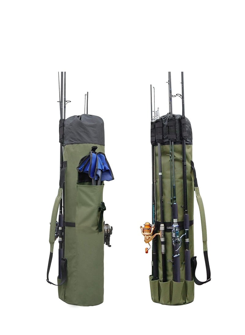 SYOSI Durable Canvas Fishing Rod & Reel Organizer Bag Travel Carry Case Bag- Holds 5 Poles & Tackle - Image 1
