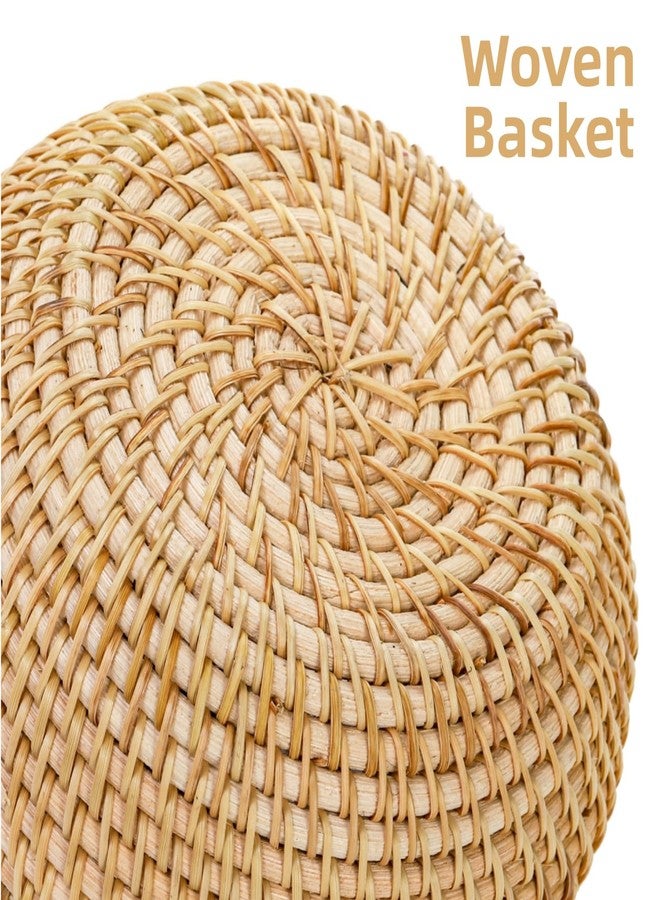 WRINGKIT Round Rattan Basket Box with Lid, Small Handmade Woven Storage Basket, Multi-purpose Wicker Bowl Decorative Organizer for Shelf, Home, Bathroom Decor - Image 3