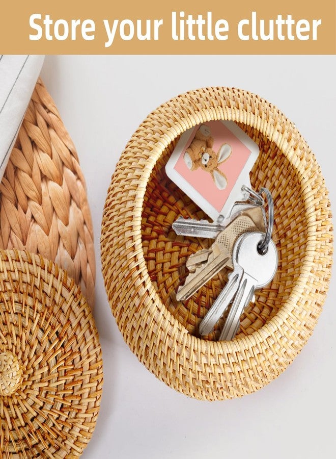 WRINGKIT Round Rattan Basket Box with Lid, Small Handmade Woven Storage Basket, Multi-purpose Wicker Bowl Decorative Organizer for Shelf, Home, Bathroom Decor - Image 5