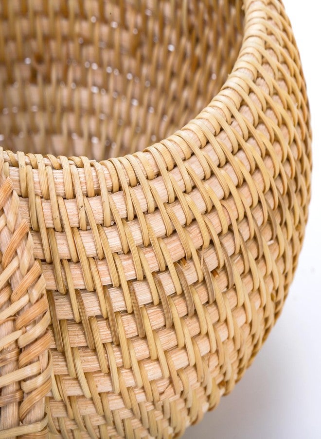 WRINGKIT Round Rattan Basket Box with Lid, Small Handmade Woven Storage Basket, Multi-purpose Wicker Bowl Decorative Organizer for Shelf, Home, Bathroom Decor - Image 4