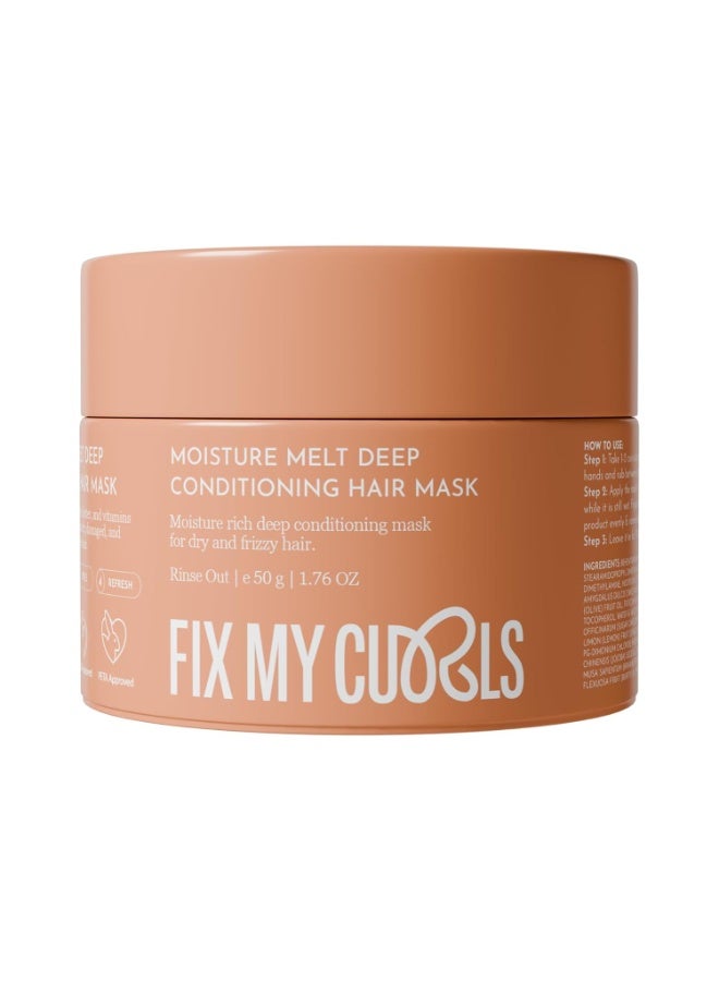 فيكس ماي كيرلز قناع الشعر Fix My Curls Moisture Melt للترطيب العميق | قناع للشعر الجاف والتالف والمعالج كيميائياً | 8 زيوت سحرية، زبدة الشيا، فيتامينات | إصلاح روابط الكيراتين | تجديد أسبوعي، (50 غرام) - Image 1