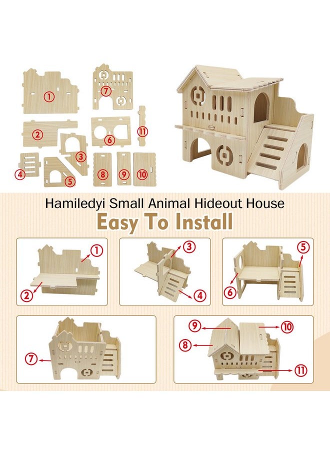 Hamiledyi - Hamiledyi Wooden Hamster Hideout Maze Small Animal Activity Toy Hamster House and Habitat Wooden Hut with Ladder for Dwarf Hamsters, Small Gerbils, Tiny Mice and Other Similar Sized Animals - Image 1