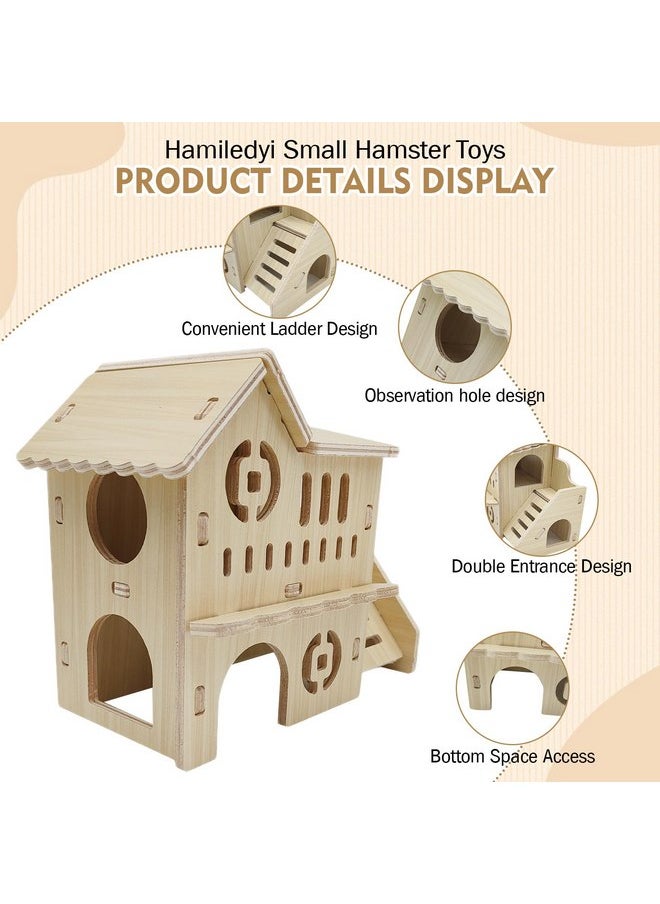 Hamiledyi - Hamiledyi Wooden Hamster Hideout Maze Small Animal Activity Toy Hamster House and Habitat Wooden Hut with Ladder for Dwarf Hamsters, Small Gerbils, Tiny Mice and Other Similar Sized Animals - Image 1