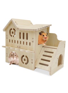 Hamiledyi Wooden Hamster Hideout Maze Small Animal Activity Toy Hamster House and Habitat Wooden Hut with Ladder for Dwarf Hamsters, Small Gerbils, Tiny Mice and Other Similar Sized Animals