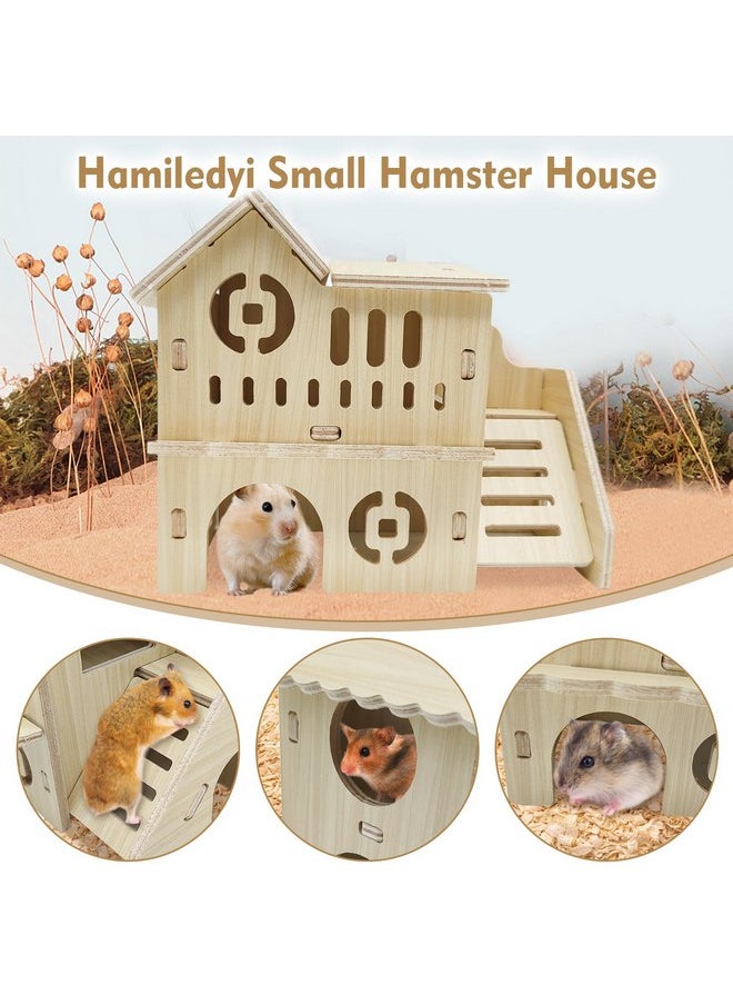 Hamiledyi - Hamiledyi Wooden Hamster Hideout Maze Small Animal Activity Toy Hamster House and Habitat Wooden Hut with Ladder for Dwarf Hamsters, Small Gerbils, Tiny Mice and Other Similar Sized Animals - Image 1