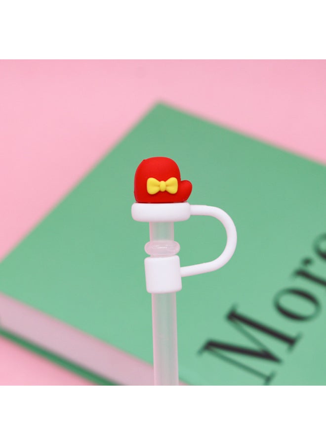 Straw Cap Soft Glue 8-10mm Straw Sleeve Cute Cartoon Party Straw Decorative Cap Dust Cover Cross Border-Color:Small Gloves 8mm-Specifications:Bag Does Not Include Straw  - Image 1