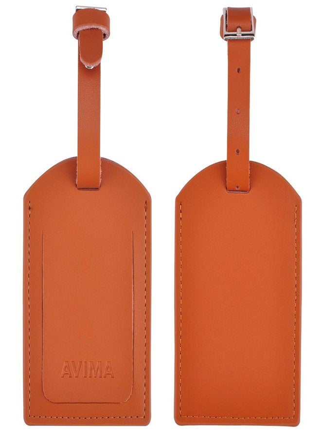 AVIMA Leather Luggage Tag by AVIMA | Bag Tags Suitcase Tags Identifiers Travel Tags 2pc - Brown - Image 1