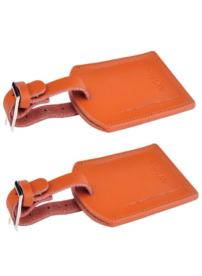AVIMA Leather Luggage Tag by AVIMA | Bag Tags Suitcase Tags Identifiers Travel Tags 2pc - Brown - Image 2