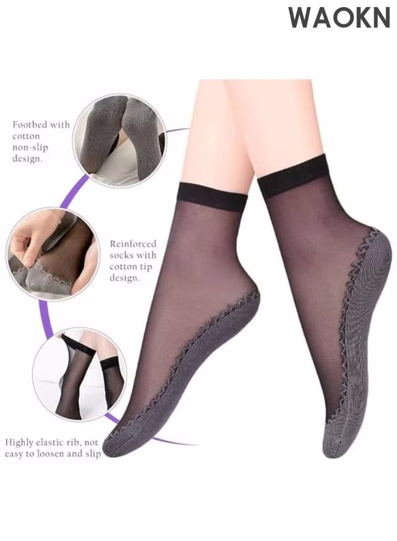 دبليو أيه أو كي أن 12 زوجًا من جوارب الكاحل الشفافة الرقيقة المصنوعة من النايلون الشفاف، جوارب قصيرة للنساء والفتيات، جوارب ضيقة ناعمة، جوارب حريرية رفيعة حتى الساق (متعددة الألوان) - Image 2