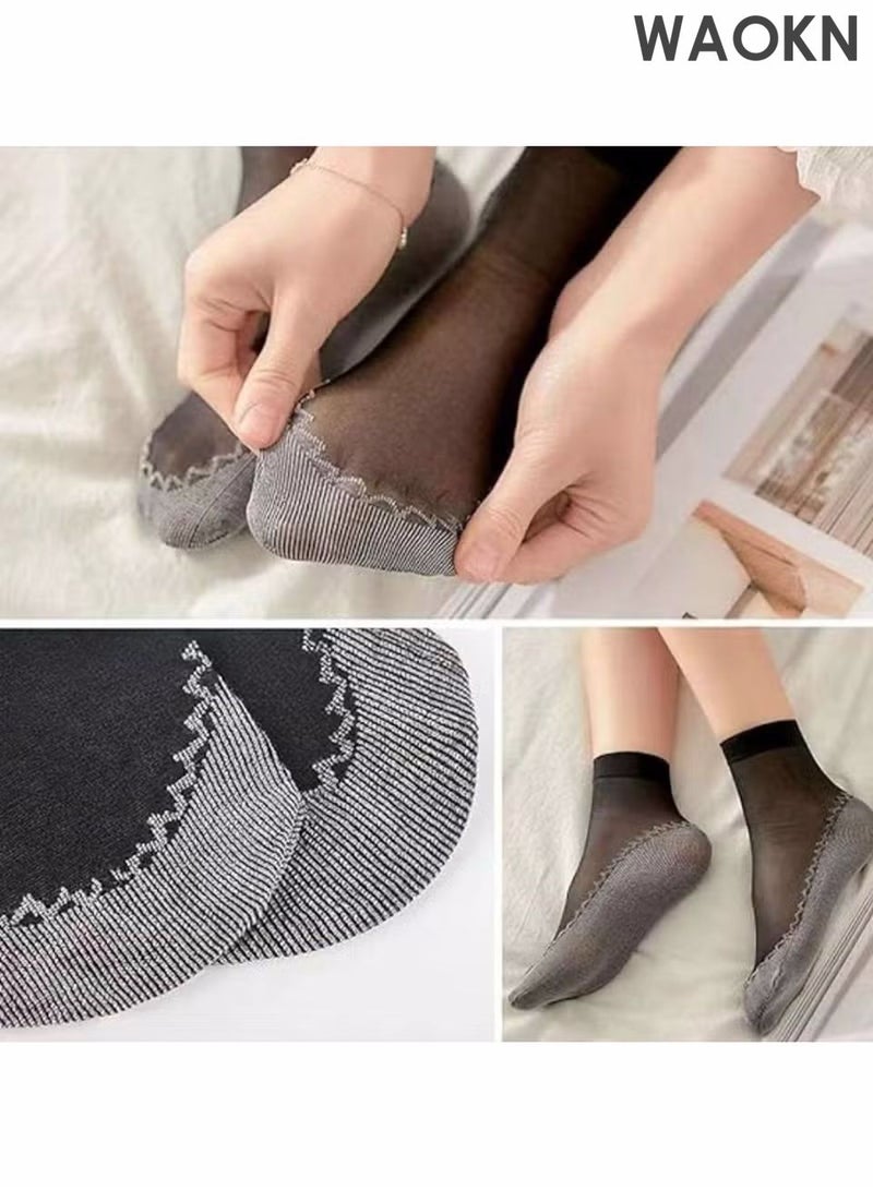 دبليو أيه أو كي أن 12 زوجًا من جوارب الكاحل الشفافة الرقيقة المصنوعة من النايلون الشفاف، جوارب قصيرة للنساء والفتيات، جوارب ضيقة ناعمة، جوارب حريرية رفيعة حتى الساق (متعددة الألوان) - Image 5