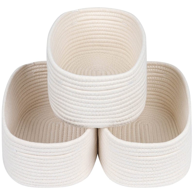 CubesLand Off White Small Storage Baskets for Shelves, Closet Organization Storage Bins Empty Gift Basket Baby Nursery Woven Baskets for Organizing, Rectangular Clothes Closet Shelves Baskets 3 Packs - Image 1