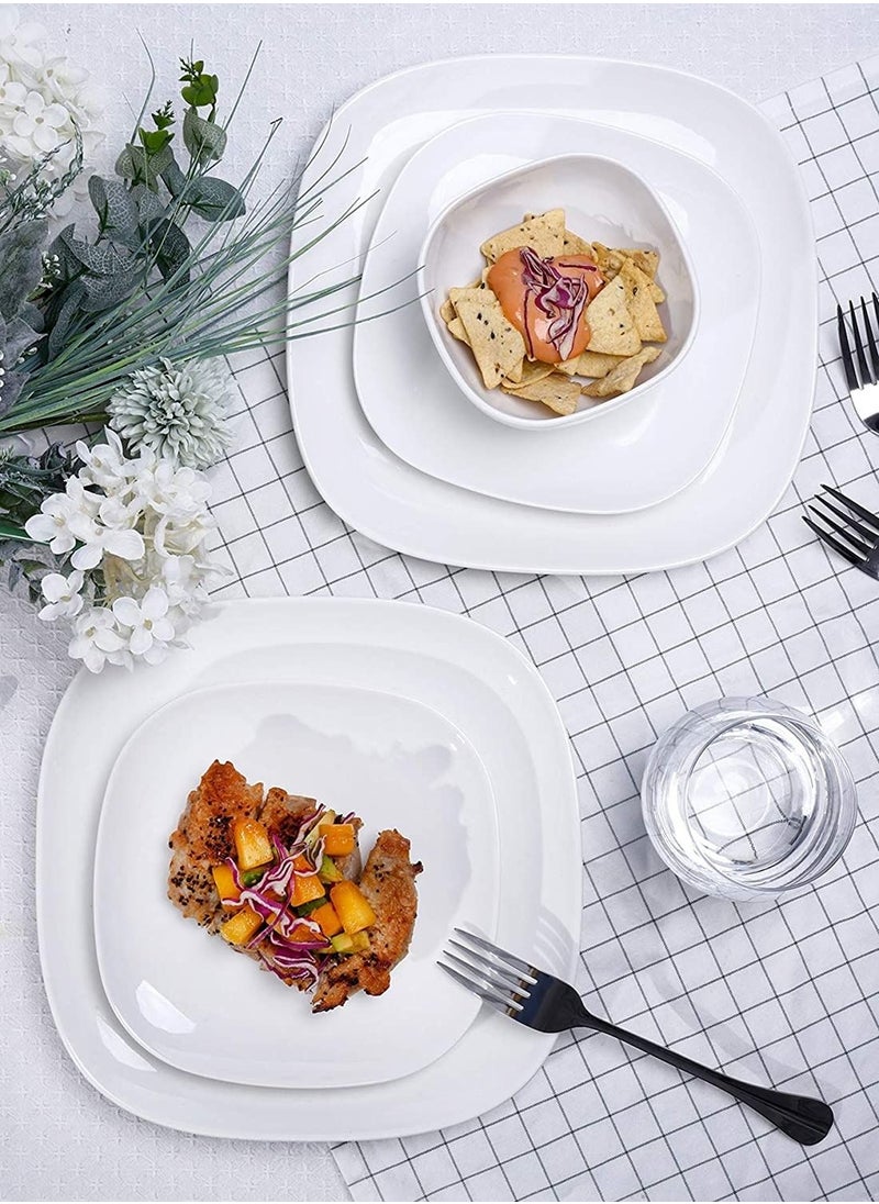 12 Inch Porcelain Square Dessert Salad/Dessert/Dinner Plates- Set of 6, Ceramic White