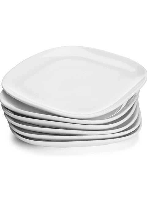 12 Inch Porcelain Square Dessert Salad/Dessert/Dinner Plates- Set of 6, Ceramic White