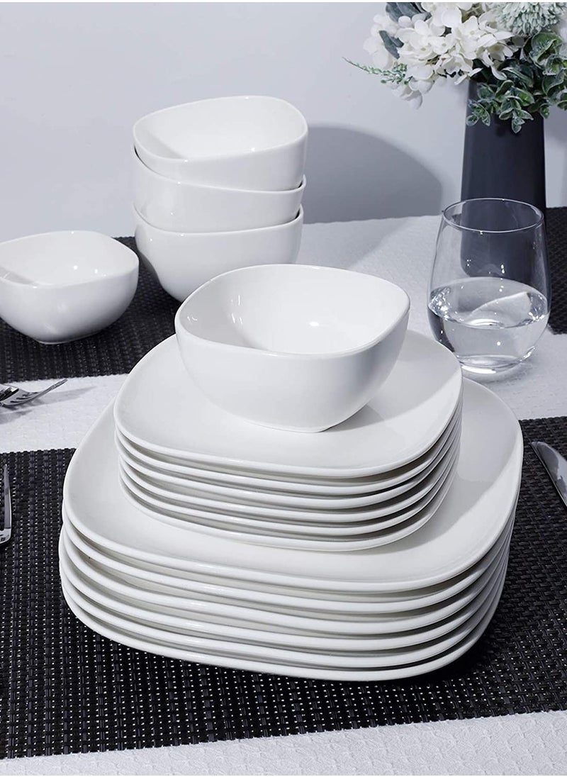12 Inch Porcelain Square Dessert Salad/Dessert/Dinner Plates- Set of 6, Ceramic White