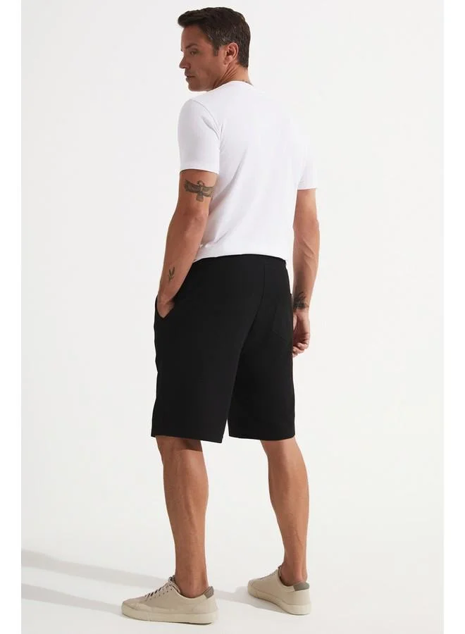 JUNE June Men Regular Fit Knitted Pique Fabric Short Black