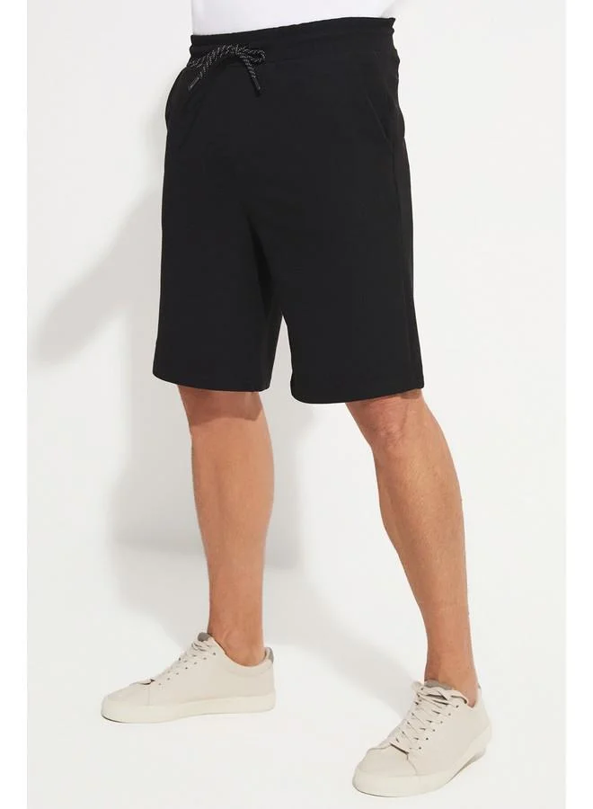 JUNE June Men Regular Fit Knitted Pique Fabric Short Black