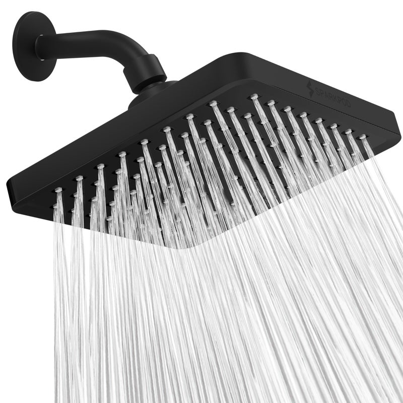SparkPod Shower Head - High Pressure Rain - Premium Quality Luxury Design - Easy Clean Adjustable Replacement for Your Bathroom Shower Heads (Midnight Black Matte, 8 Inch Square) - Image 1