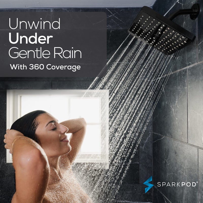 SparkPod Shower Head - High Pressure Rain - Premium Quality Luxury Design - Easy Clean Adjustable Replacement for Your Bathroom Shower Heads (Midnight Black Matte, 8 Inch Square) - Image 4