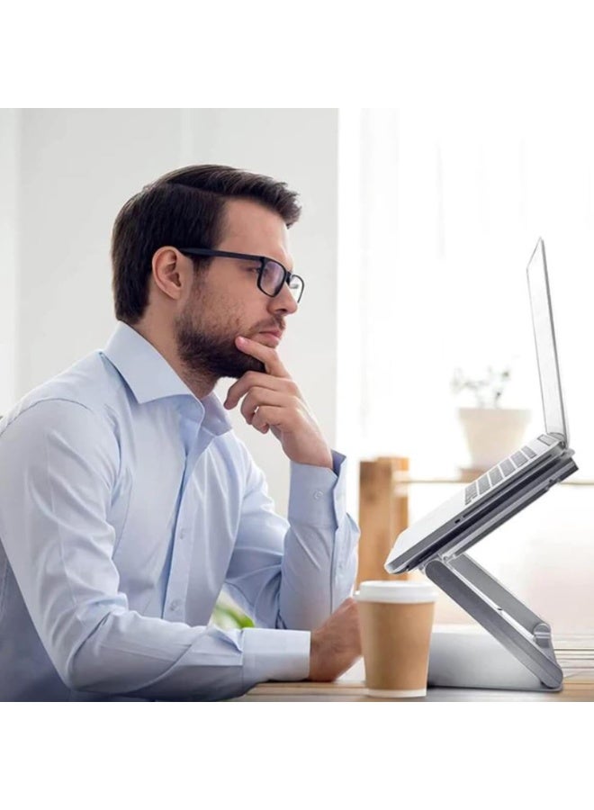 طلال حامل كمبيوتر محمول من الألومنيوم مع مروحة مزدوجة تدور 360 درجة وقابل للتعديل ومريح وقابل للطي وحامل كمبيوتر محمول عالمي لأجهزة الكمبيوتر المحمولة وأجهزة ماك بوك وأجهزة الكمبيوتر المحمولة - Image 3