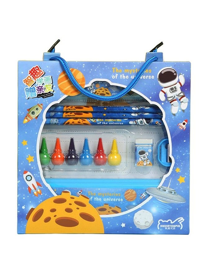 FunBlast Stationery Kit Space Universe Theme Stationery Box Pencil Pen Eraser Sharpener and Cartoon Pencil Box- Stationary Kit Set for Boys and Girls, Birthday Return Gift for Kids (Multicolor) - Image 1