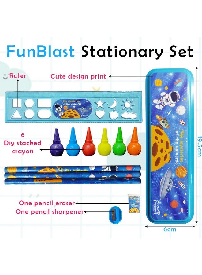 FunBlast Stationery Kit Space Universe Theme Stationery Box Pencil Pen Eraser Sharpener and Cartoon Pencil Box- Stationary Kit Set for Boys and Girls, Birthday Return Gift for Kids (Multicolor) - Image 2
