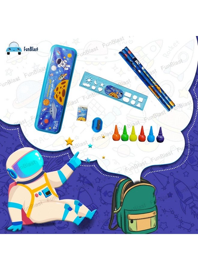 FunBlast Stationery Kit Space Universe Theme Stationery Box Pencil Pen Eraser Sharpener and Cartoon Pencil Box- Stationary Kit Set for Boys and Girls, Birthday Return Gift for Kids (Multicolor) - Image 3