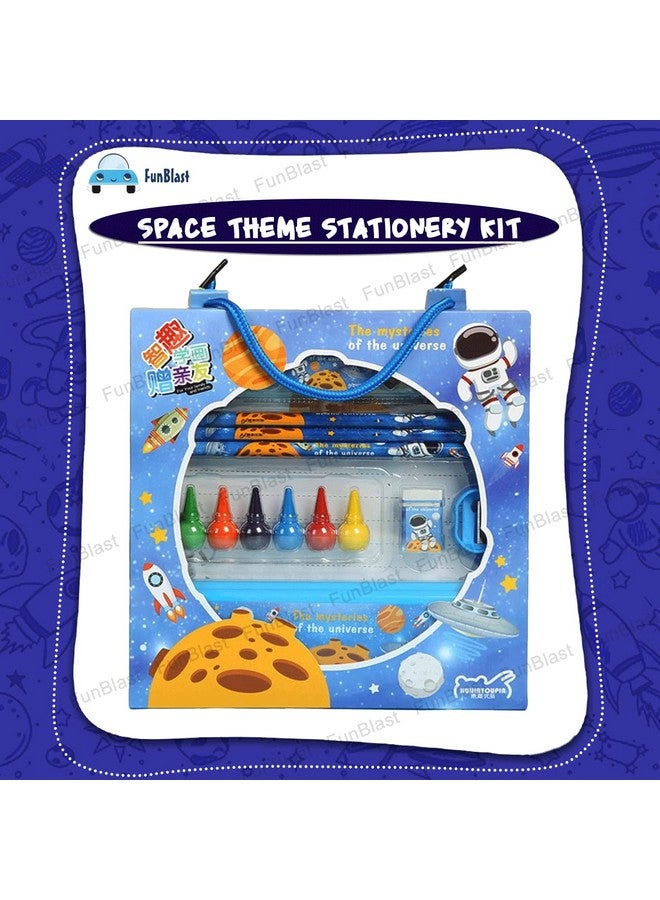FunBlast Stationery Kit Space Universe Theme Stationery Box Pencil Pen Eraser Sharpener and Cartoon Pencil Box- Stationary Kit Set for Boys and Girls, Birthday Return Gift for Kids (Multicolor) - Image 4