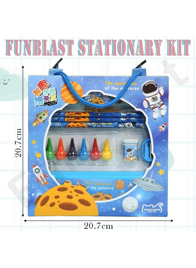 FunBlast Stationery Kit Space Universe Theme Stationery Box Pencil Pen Eraser Sharpener and Cartoon Pencil Box- Stationary Kit Set for Boys and Girls, Birthday Return Gift for Kids (Multicolor) - Image 5
