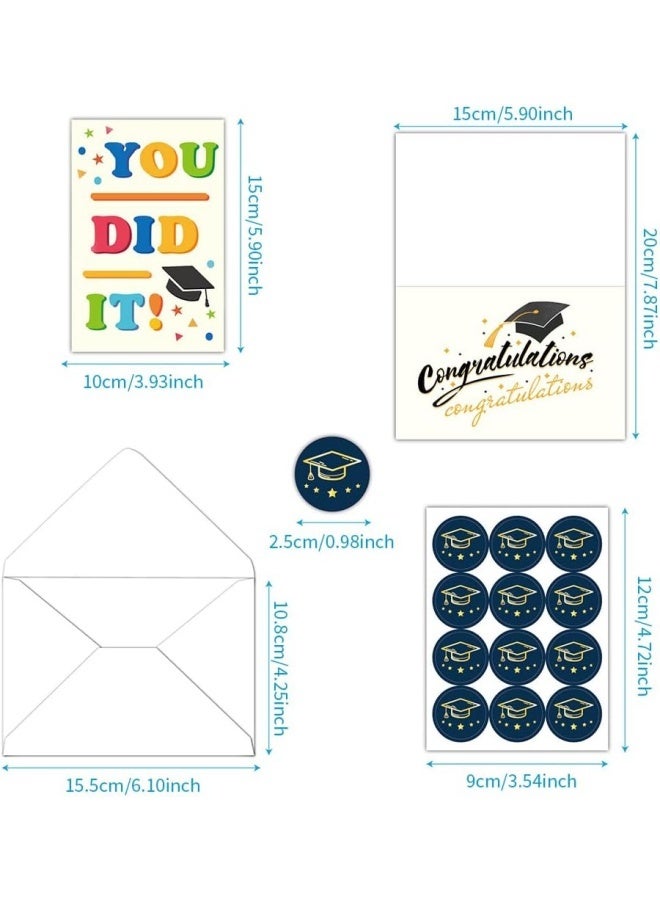 Graduation Card Set (Pack of 12) — Includes Envelopes & Stickers | 6 Exquisite Designs | "Congratulations, Graduate—You Did It!" Theme | Ideal for Graduation Thank-Yous, Congratulations, and Gift Exchanges - Image 2