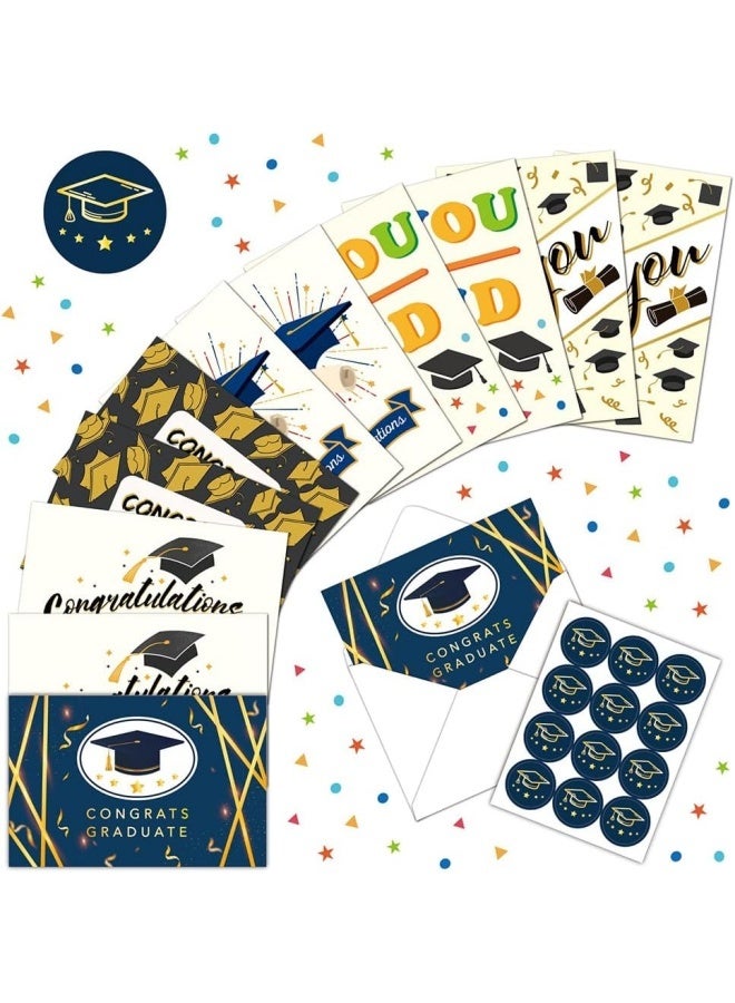 Graduation Card Set (Pack of 12) — Includes Envelopes & Stickers | 6 Exquisite Designs | "Congratulations, Graduate—You Did It!" Theme | Ideal for Graduation Thank-Yous, Congratulations, and Gift Exchanges - Image 3