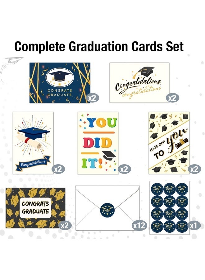 Graduation Card Set (Pack of 12) — Includes Envelopes & Stickers | 6 Exquisite Designs | "Congratulations, Graduate—You Did It!" Theme | Ideal for Graduation Thank-Yous, Congratulations, and Gift Exchanges - Image 4