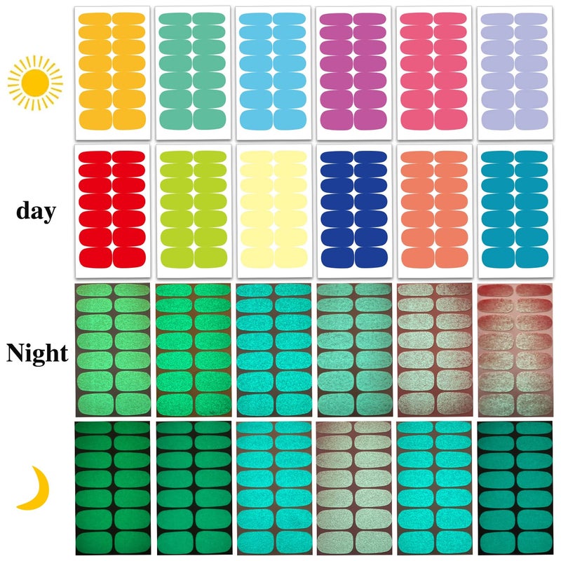 WOKOTO 12 Sheets Luminous Solid Nail Polish Strips with File - Self-Adhesive Glow in Dark Gel Nail Strips Stick On Nails Stickers Full Wraps for Women Nail Art Polish Stickers for Nails - Image 2