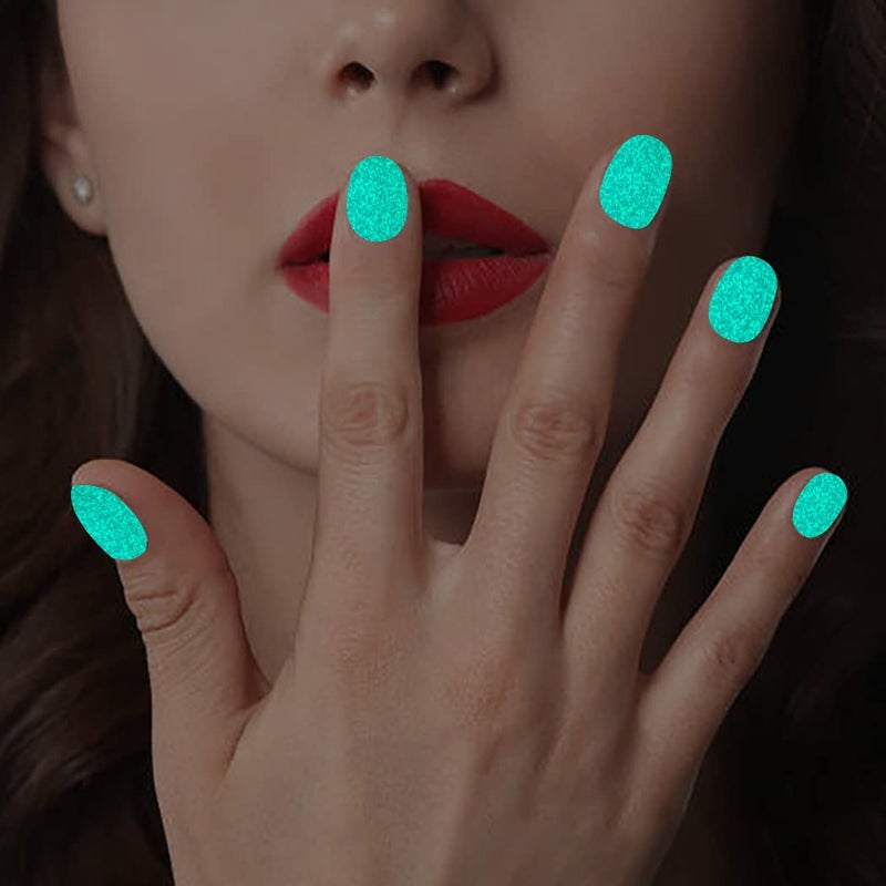 WOKOTO 12 Sheets Luminous Solid Nail Polish Strips with File - Self-Adhesive Glow in Dark Gel Nail Strips Stick On Nails Stickers Full Wraps for Women Nail Art Polish Stickers for Nails - Image 4