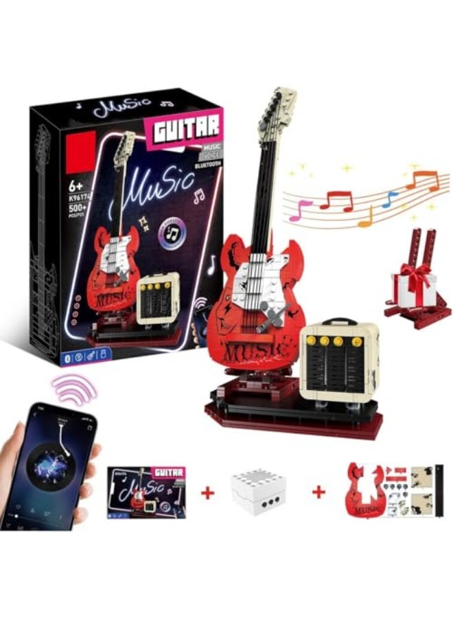 Azonee 2in1 Guitar Building Blocks Set & Bluetooth Speaker With Holder, Compatible With Lego, Ideal DIY Gift for Music Lovers & Kids, Accessories for Men & Women - Image 1