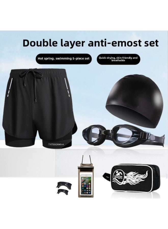 Loquat Men's Swimming Trunks Swimming Goggles Swimming Cap Three-piece Anti-embarrassment Beach Pants Swimming Trunks Men's Swimming Suit Equipment-Color:2301 G2020 Swim Cap Waterproof Bag Storage Bag- - Image 1