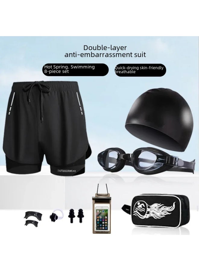 Loquat Men's Swimming Trunks Swimming Goggles Swimming Cap Three-piece Anti-embarrassment Beach Pants Swimming Trunks Men's Swimming Suit Equipment-Color:2301 G2020 Swim Cap Waterproof Bag Storage Bag- - Image 2