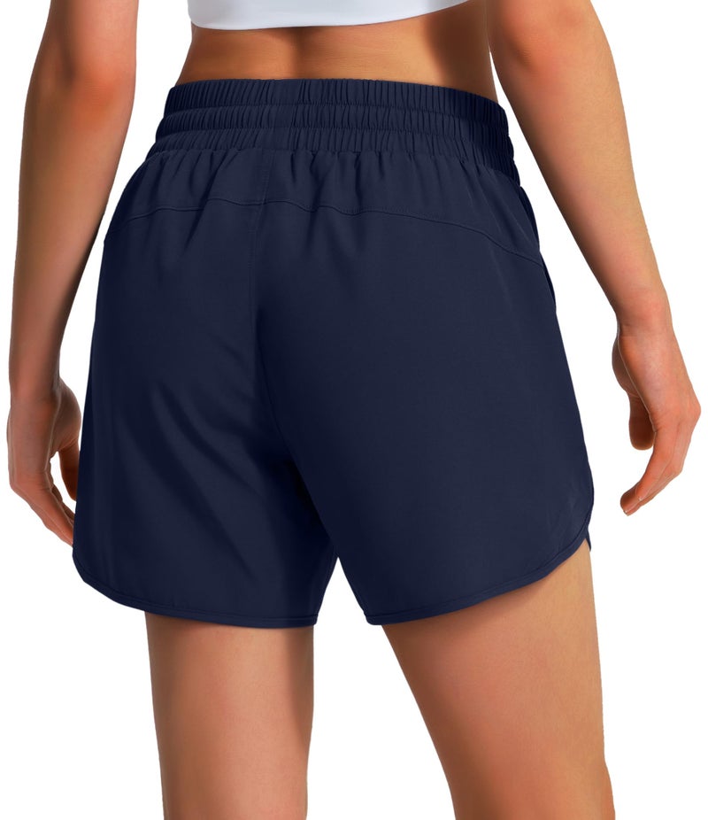 Ksmien Women's 5"/ 7" Athletic Running Shorts Quick Dry Lightweight Workout Gym Shorts with Zipper Pockets UPF 50+ Navy Blue - Image 2
