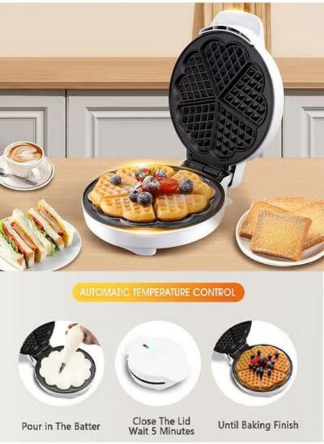 Generic - Electric waffle maker, household small electric pancake maker, breakfast machine, semi-automatic fixed type, can be used to make waffles, fried eggs, etc. (White) - Image 1