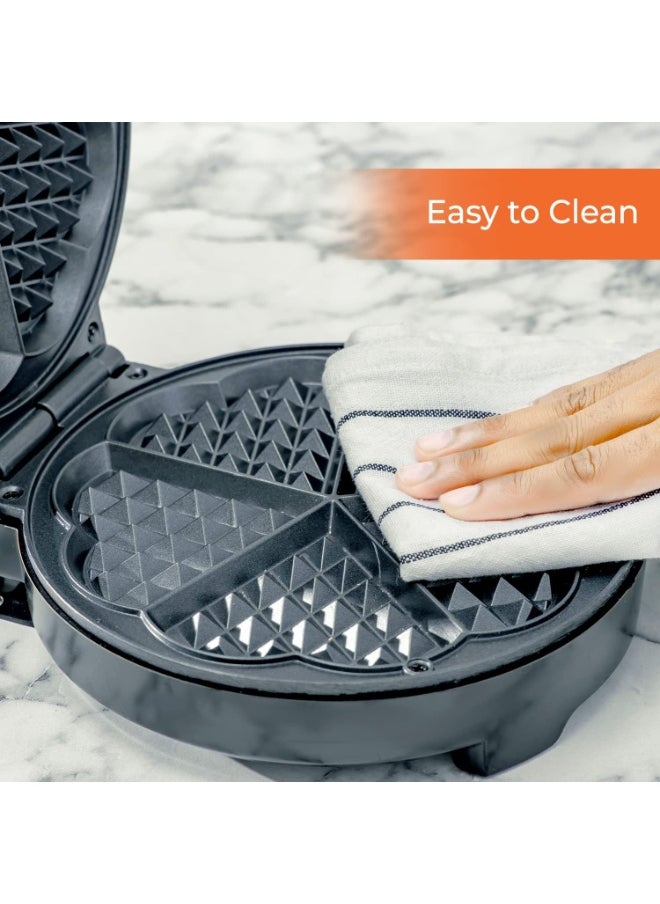Electric waffle maker, small electric pancake maker for home use, breakfast maker, 5-piece heart-shaped non-stick electric Belgian waffle maker, adjustable temperature control, semi-automatic fixed type, can make waffles, omelettes