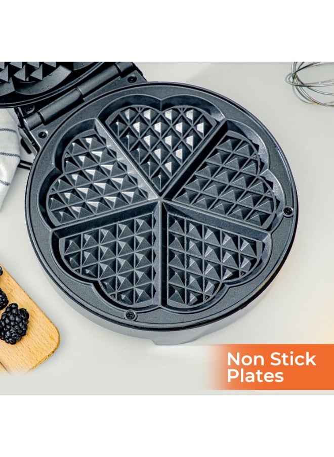 Electric waffle maker, small electric pancake maker for home use, breakfast maker, 5-piece heart-shaped non-stick electric Belgian waffle maker, adjustable temperature control, semi-automatic fixed type, can make waffles, omelettes