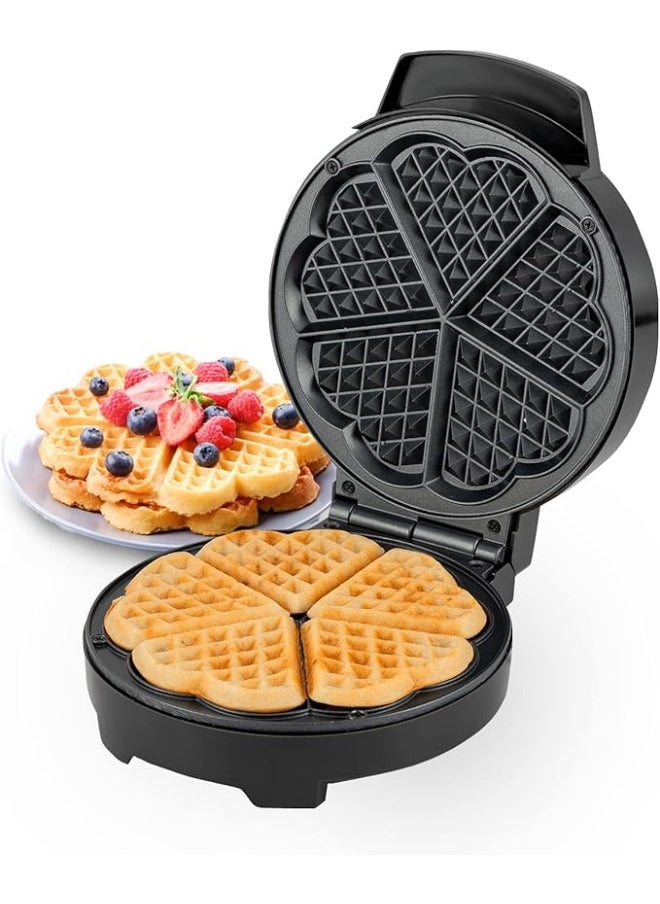 Generic Electric waffle maker, small electric pancake maker for home use, breakfast maker, 5-piece heart-shaped non-stick electric Belgian waffle maker, adjustable temperature control, semi-automatic fixed type, can make waffles, omelettes  - Image 1