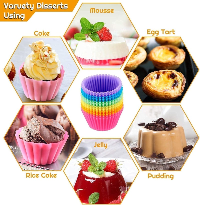 SILENCIO Round Silicon Moulds for Cupcake, Jelly and Muffin | Microwave Oven and OTG Baking Mould (Set of 12) - Image 4