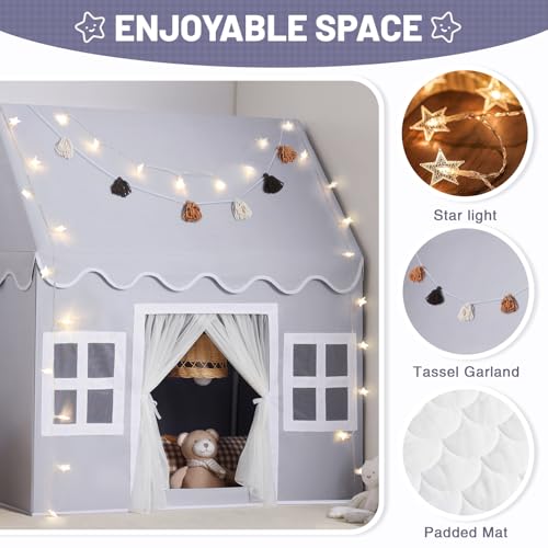 Senodeer Kids Play Tent Indoor: Mat, Tassel Garland, Star Lights - Gray Girl Tent Playhouse for Toddlers Kids Toys for Boy Girl Birthday Gift - Image 3