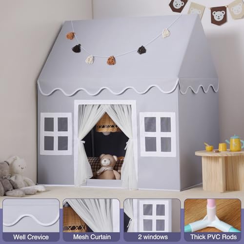 Senodeer Kids Play Tent Indoor: Mat, Tassel Garland, Star Lights - Gray Girl Tent Playhouse for Toddlers Kids Toys for Boy Girl Birthday Gift - Image 4